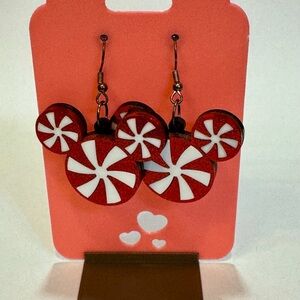 Red and White peppermint Mickey Mouse Earrings